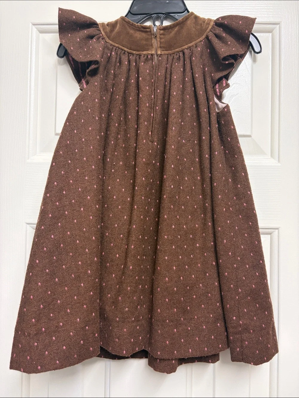 Simonetta Brown toddler girls Dress with Pink Dot Accents